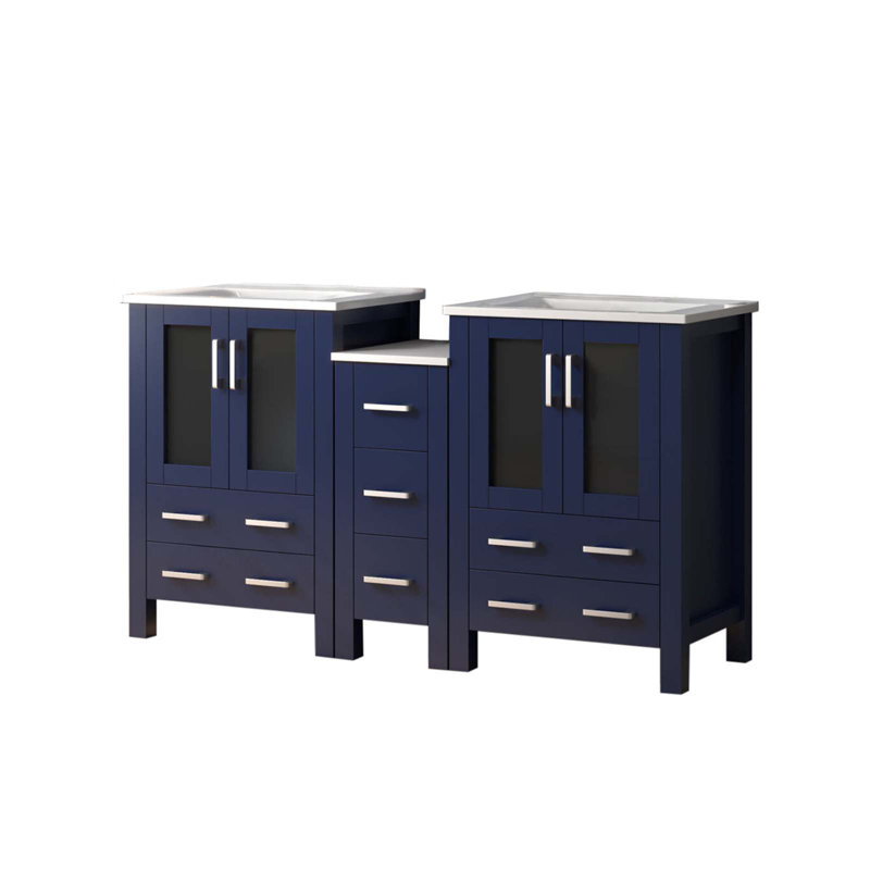 Luxueux meuble-lavabo double avec rangement abondant et plateau en céramique durable, Marine