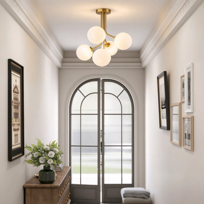 5-Light Modern Sputnik Glass Globe Semi Flush Mount