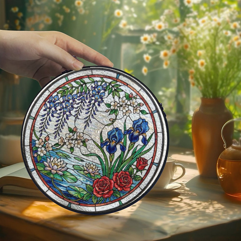 Vitrail floral (2) vitrail pour fenêtre, 9,8 x 9,8 po (25 x 25 cm)