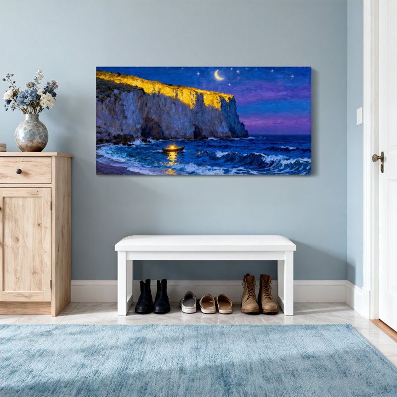 Paysage et nature au clair de lune, H 16 po x l 32 po
