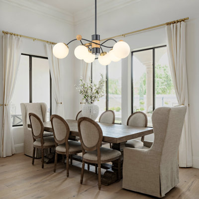 6-Light Matte Black Modern Cluster Chandelier with 3 Frosted Globe Glass Shades, Adjustable Height 17"-73", Compatible with Sloped Ceilings, ETL Listed for Dining Room Living Room Bedroom