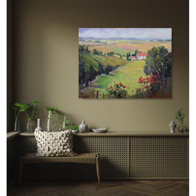 Print by John Beard, 20" H x 24" W x 1.5" D, Brown Framed Canvas