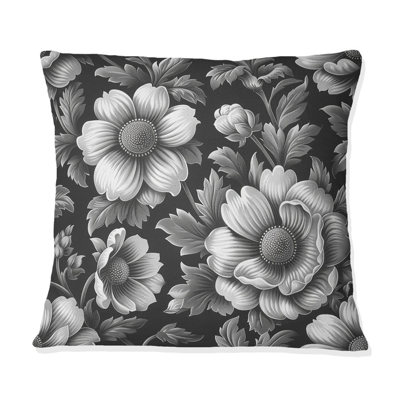 Coussin décoratif floral gris et blanc Blooming Gardens, H 16 po x l 16 po