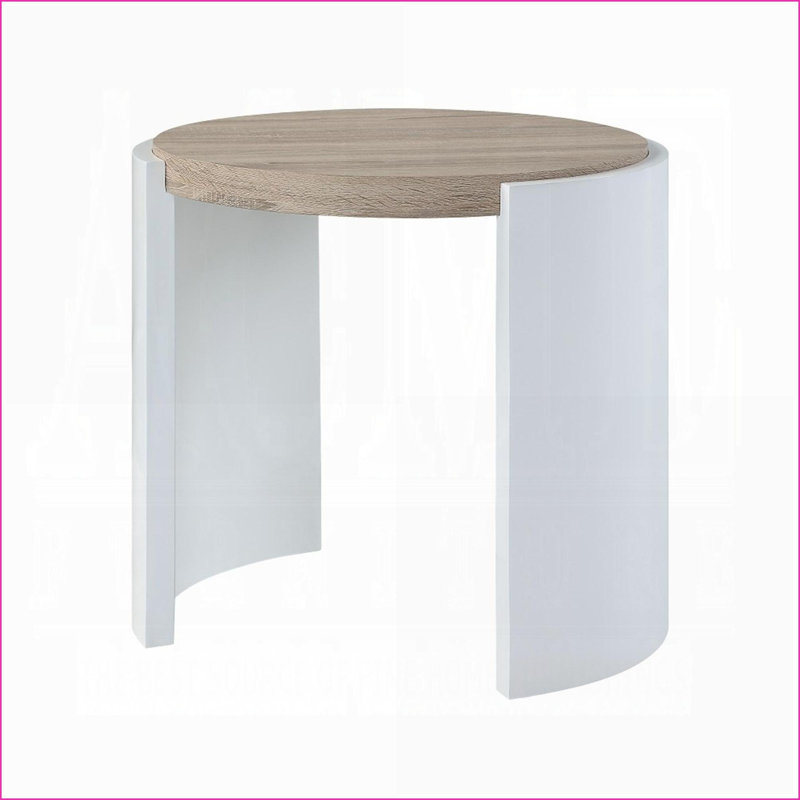 Chêne & amp; Table basse blanche ultrabrillante avec base traîneau, facile à nettoyer et amp; Durable pour le salon
