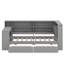 Lit plateforme en bois avec tablettes de rangement, tiroirs, station de charge, DEL, bureau et tête de lit tapissier-225808089-225808088