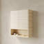 Armoire de rangement murale de 26 po avec bord arrondi, portes à fermeture douce et tablette ouverte, organisateur flottant moderne pour la salle de bain, la buanderie ou la cuisine (chêne blanc / beige)-758910380