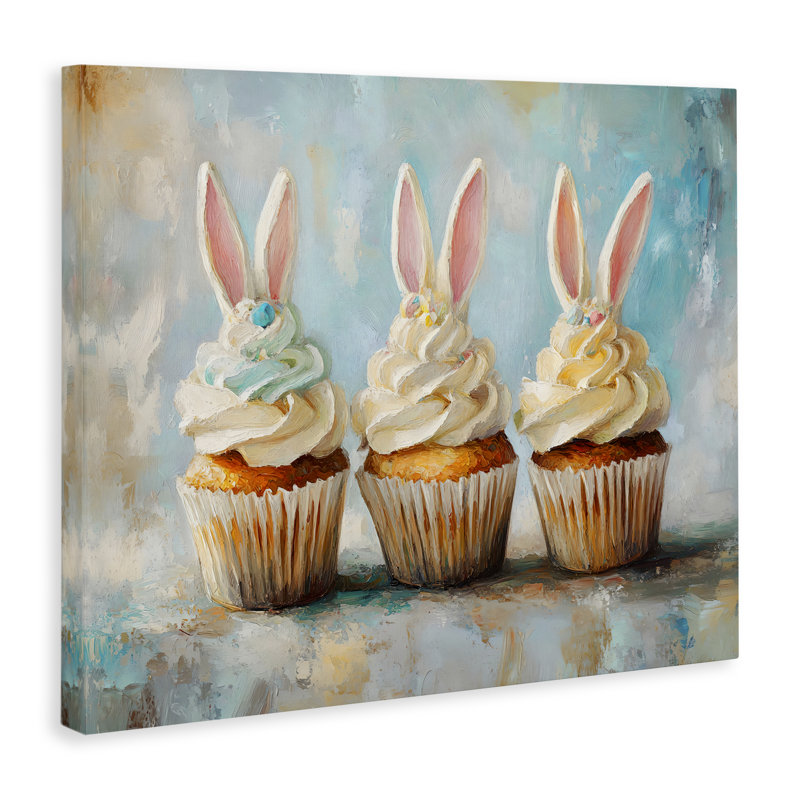 «Festive Bunny Ear Cupcakes», art mural par Franklyn Gregory, H 16 po x l 20 po