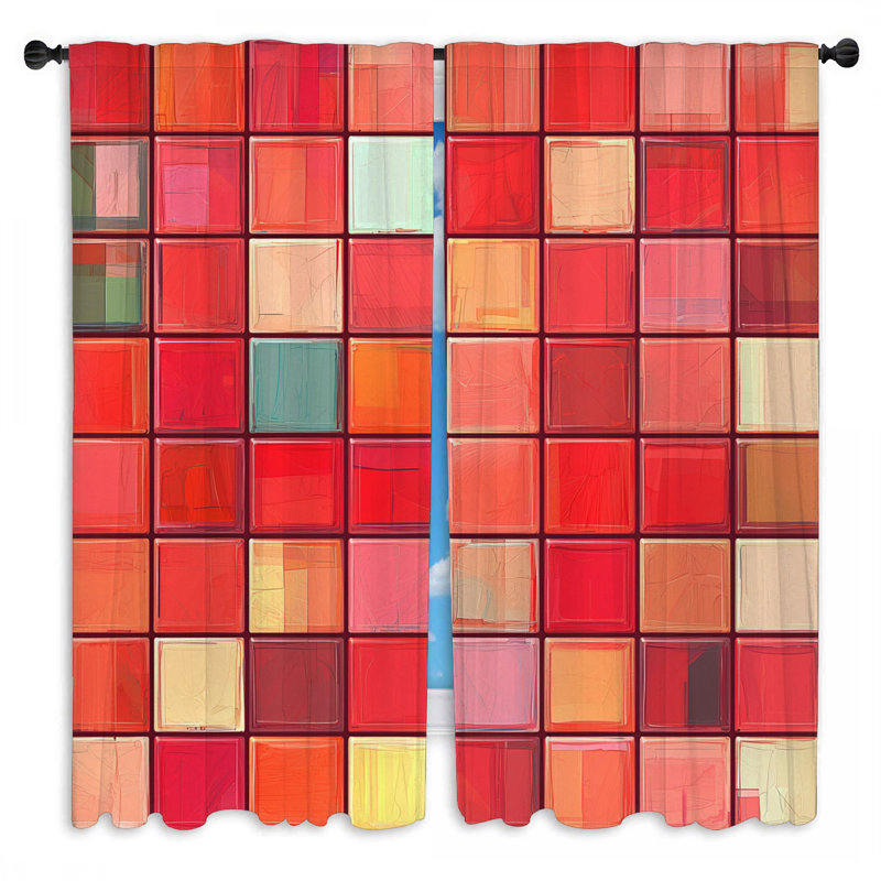 Rideaux de fenêtre rouges à motif de rideaux abstraits - 2 panneaux, L 20 po x L 52 po