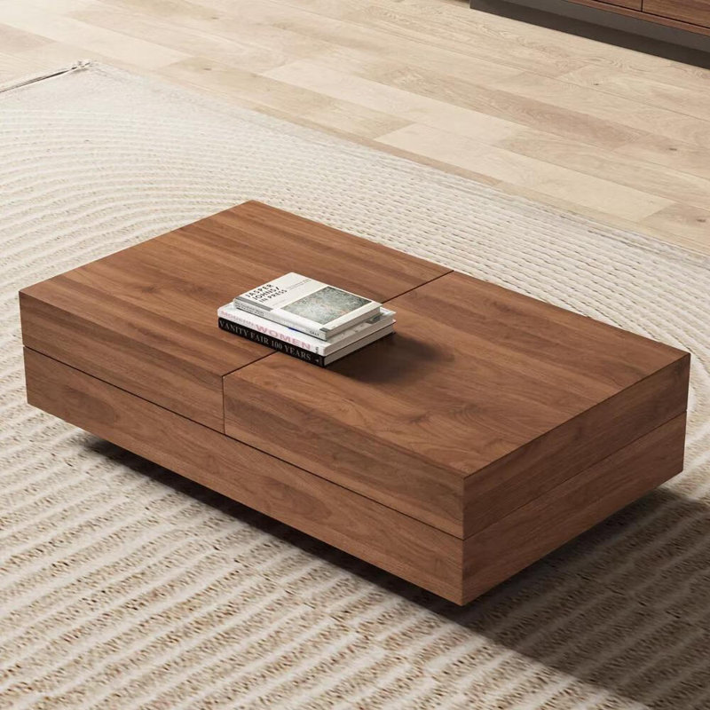 47.2"-81.8" Expandable  Rectangular Coffee Table-with Storage Cabinet for Living Room, Walnut