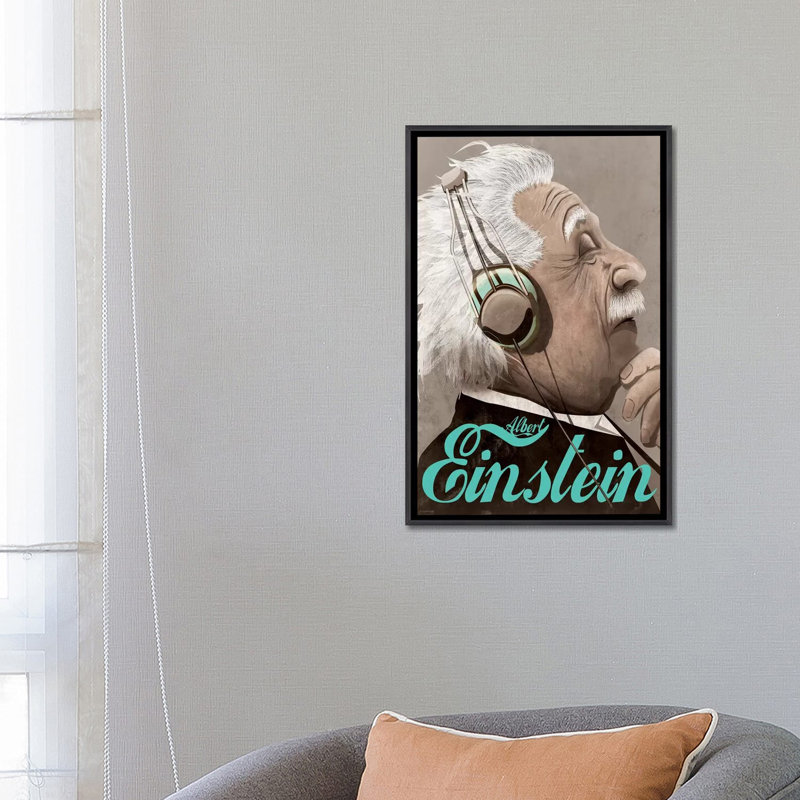Albert Einstein - impression d'art graphique, Aucun mat, H 26 po x l 18 po x 1,5 po, Toile avec cadre noir patiné