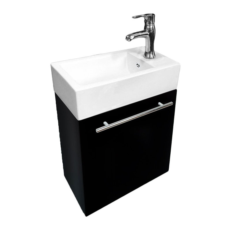Meuble-lavabo mural blanc avec robinet et drain Evander