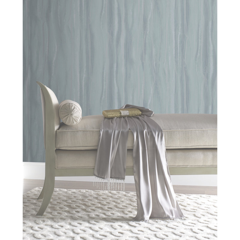 Fantasy Faux Bois Wood & Shiplap Wallpaper Roll by Candice Olson, Blue/Silver