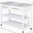 Kitchen Island with Stainless Steel Top, Open Shelves, and Drawers, Gray
