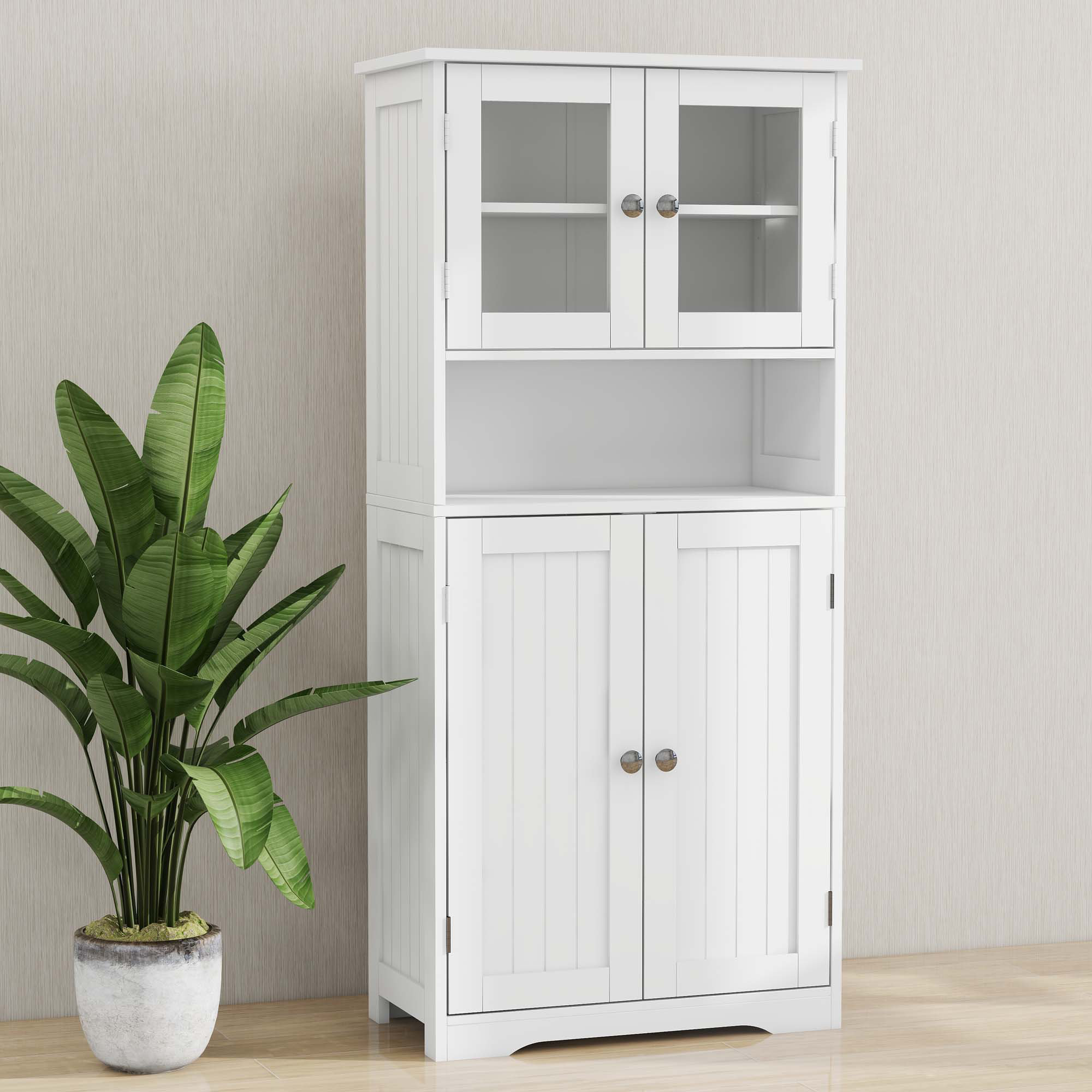 Lark Manor Tall Bathroom Storage Cabinet With Glass Doors - Wayfair Canada