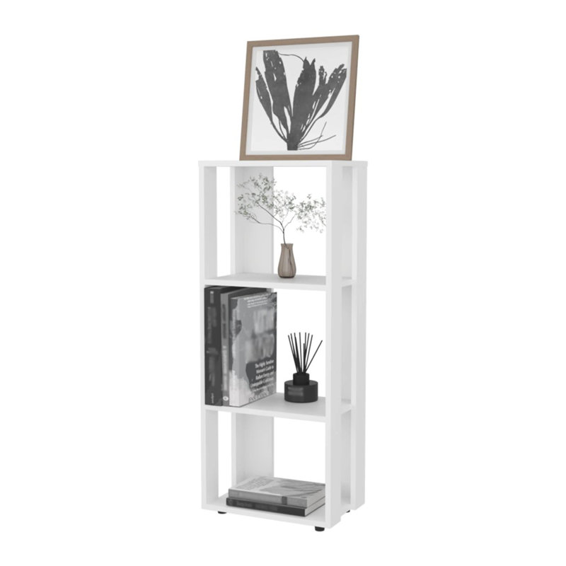 Bibliothèque blanche en mélamine avec rangement ouvert, Blanc