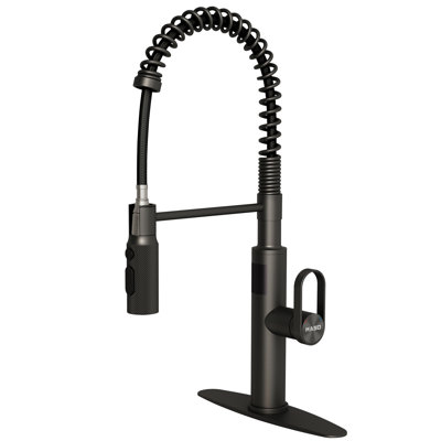 MASO Touchless Spring Kitchen Faucet with Pull-Down Sprayer, Fahrenheit Temperature Display, 3 Spray Modes, 360° Swivel, Single Handle for RV, Farmhouse, Camper, Laundry & Bar,Matte Black
