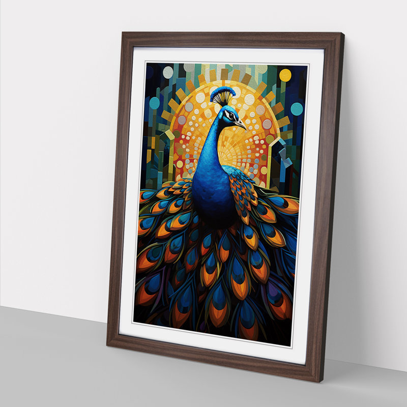 Peacock Constructivism No.4 - Single Picture Frame Print on Wood, Walnut Framed, 34cm H x 25cm W x 2" D
