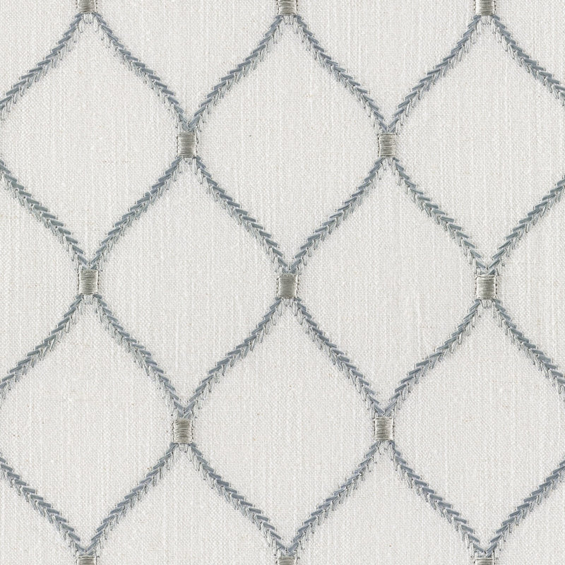 Botanica Jovial - 57 po Tissu de draperie en mélange de lin brodé à la verge, Beige/bleu