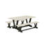 Ensemble de 3 petites tables de salle à manger comprenant une table et 2 bancs de table - Lin blanc (blanc cassé) et finition noire brossée -1409298504-1409298506-1409298507