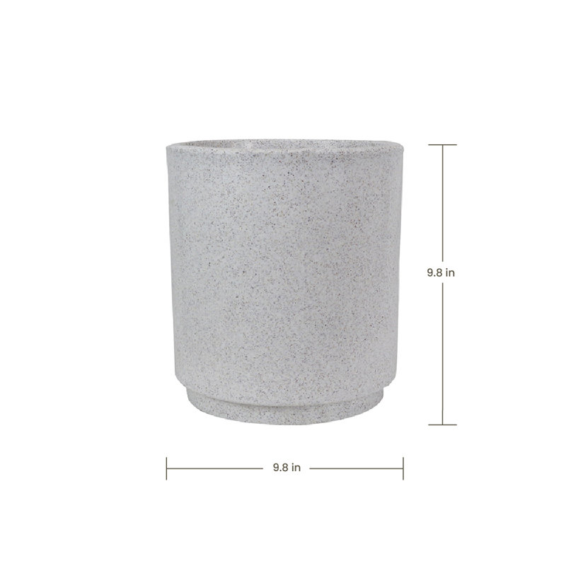 Dempsi ECOBO Eco-Friendly Round Pot Planter, Carioca Indoor/Outdoor Four Seasom Use, White Granite, 9.8" H x 9.8" W x 9.8" D