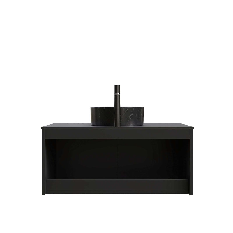 Meuble-lavabo mural avec lavabo, comptoir en pierre frittée durable et élégante armoire en bois