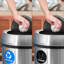 Station de recyclage, de tri des déchets et de compostage en acier inoxydable de 17 gallons avec couvercles pivotants