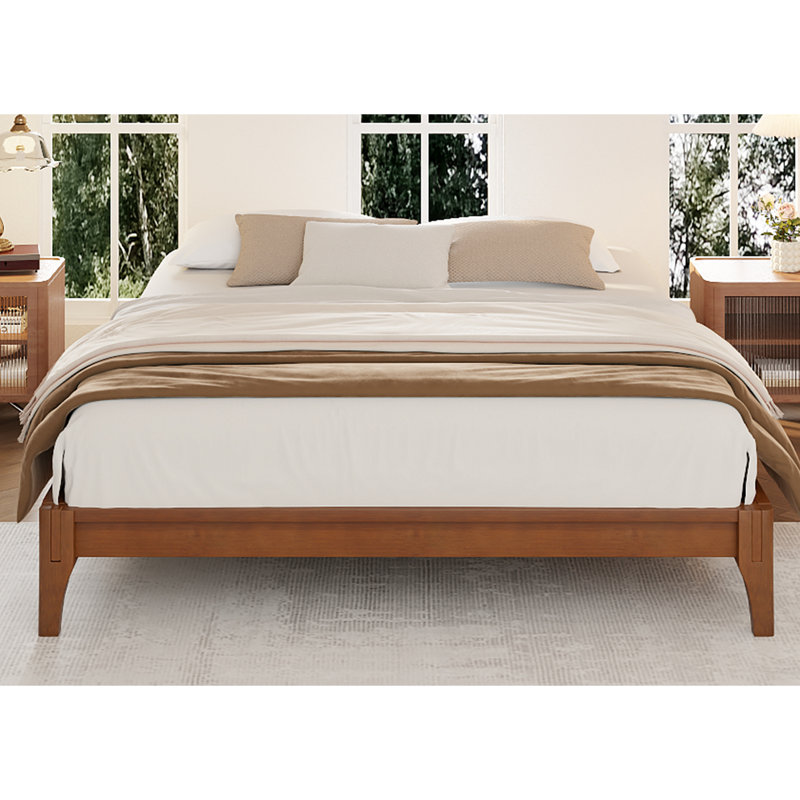 Structure de lit plateforme en bois de bambou sec de 12 pouces, avec support en lattes de bois, aucun sommier requis, assemblage facile