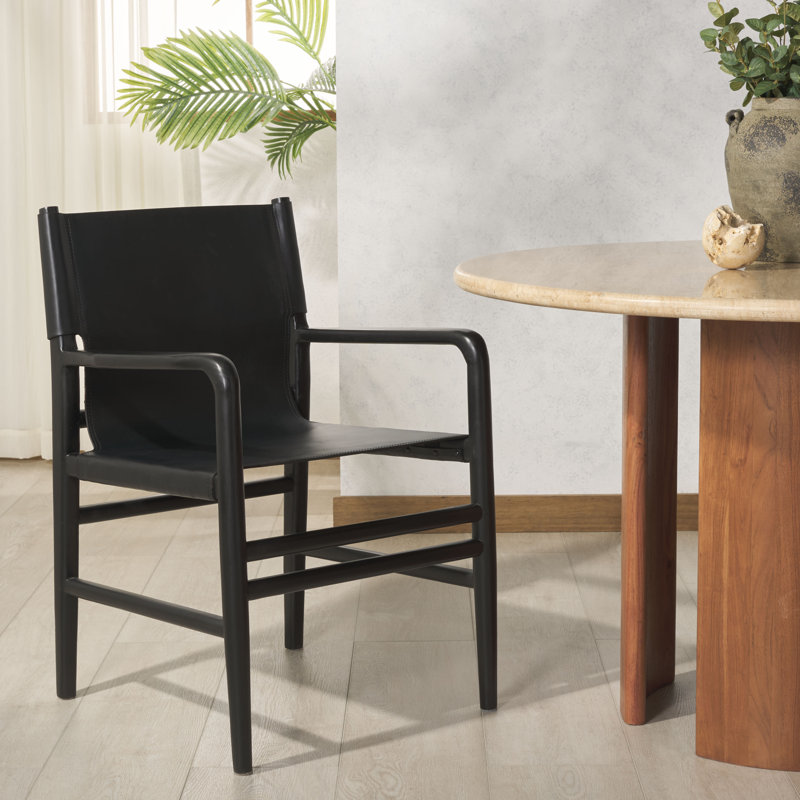 Cassaphina Leather Upholstered Arm Chair, Black, Black
