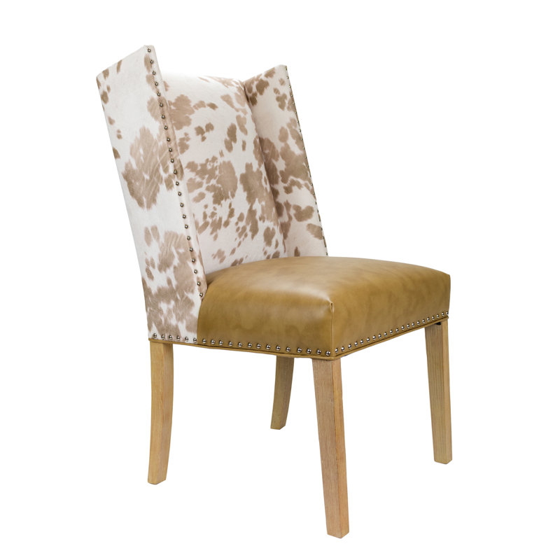 Bernier 20'' H Faux Leather Upholstered Parsons Chair, Natural, Beige/White