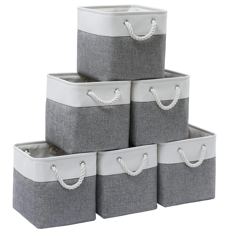 Longshore Tides Linen Decorative Bin, White/Grey