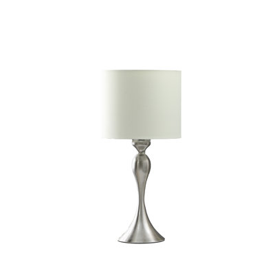 Bailey 24.5" Brushed Silver Metal Table Lamp with Off-White Cotton Linen Drum Shade