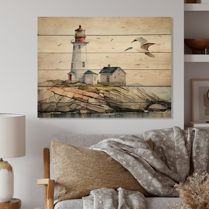Phare de l'océan II - impression sur bois sans cadre, H 12 po x l 20 po x P 1 po