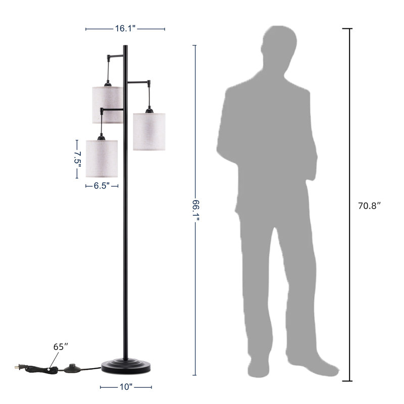66.1'' Metal Tree Floor Lamp with Three Round Shade Lights for Living Room, Black