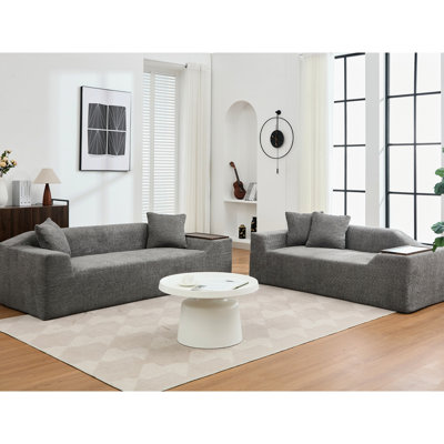 Boucle Upholstered , 3 Seater And 2 With End Table, Soft Supportive Seat, Dark Gray - Seater, Comfortable Seating