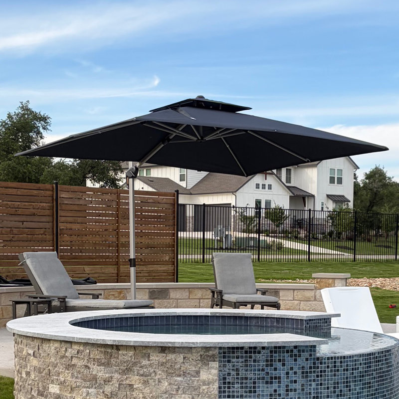 132" x 108'' Rectangle Cantilever Umbrella With Wheeled Base,Grey, Gray