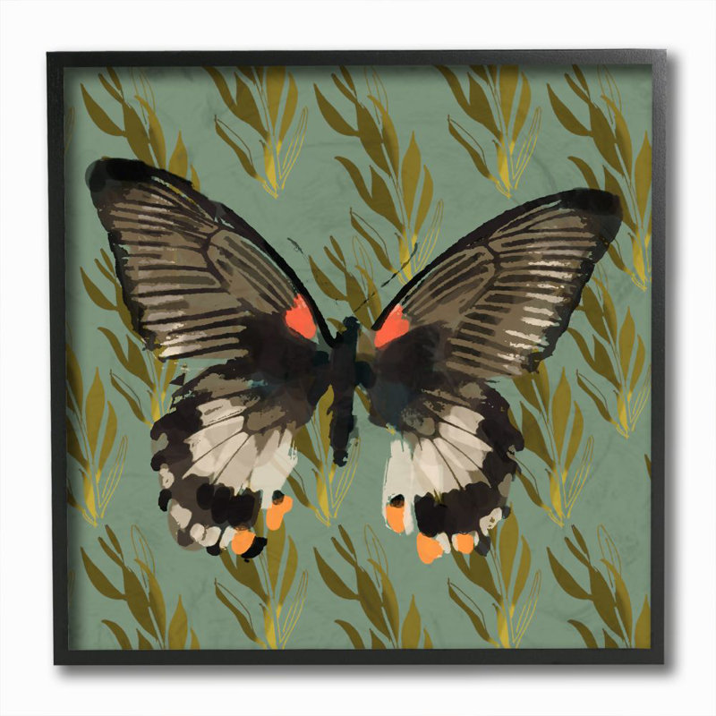 « papillon on gold pattern abstract design » par karen dreyfus-impression sur image, Cadre noir, H 12 po x l 12 po x P 0,5 po