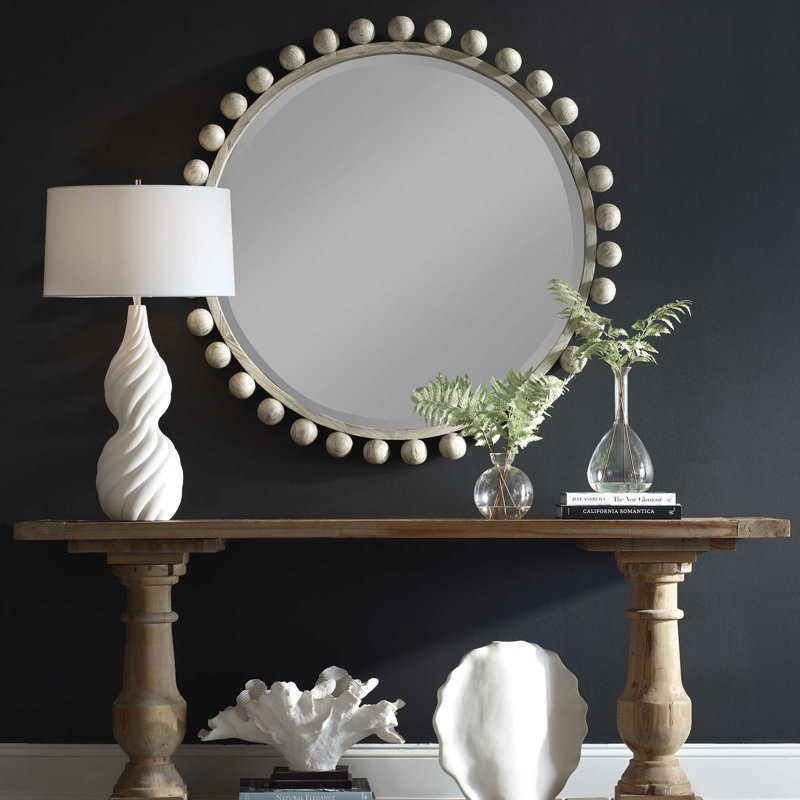  Miroir rond Cyra, ivoire vieilli