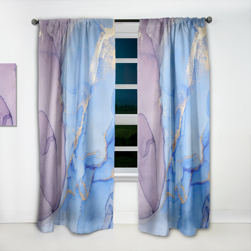 Paire de rideaux semi-transparents avec passe-tringle Ink Clouds VI, Rose / bleu