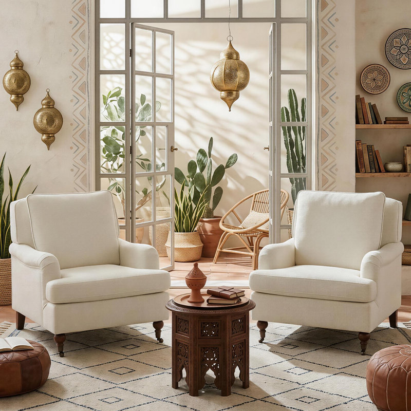 Ensemble de 2 chaises d'appoint Mid-Century avec coussins, Blanc