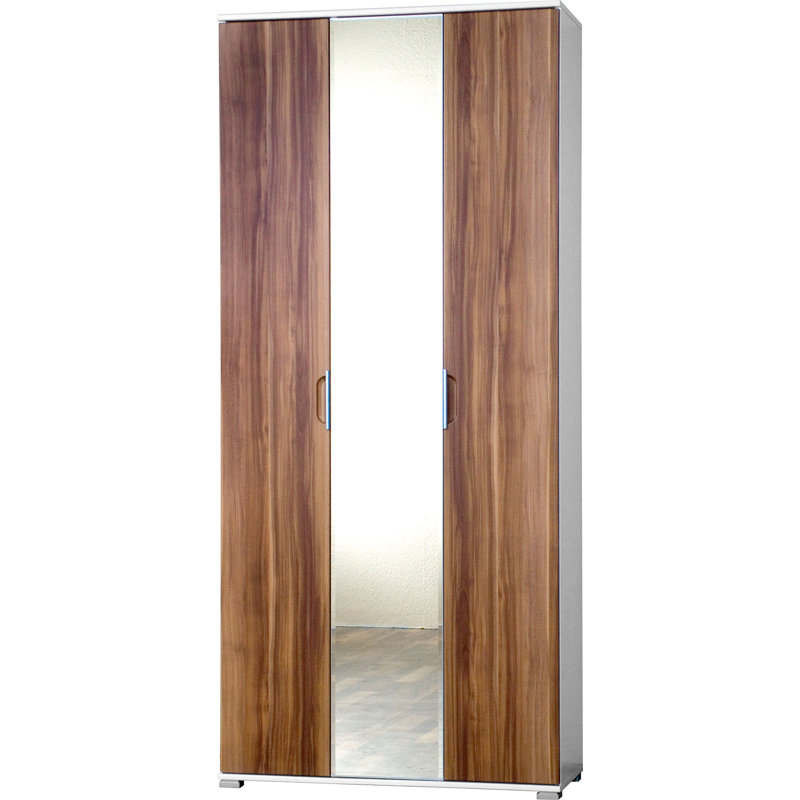 Wheatfield 3 Door Manufactured Wood Wardrobe, White / Walnut