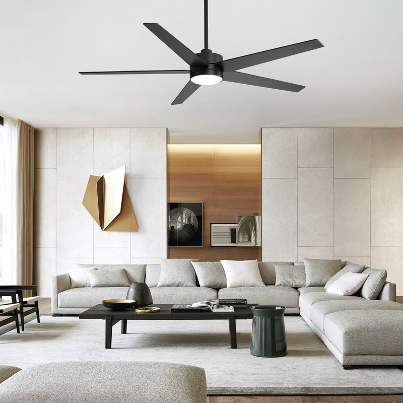 Beil Large Modern Ceiling Fan with Light Kit and Remote Control, 3 LED Colours, 6 Speed Noiseless DC Motor, 5 Plywood Blades, for Indoor/Covered Outdoor Use