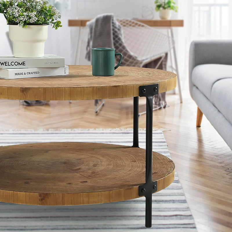 Natural Pine and MDF Round 2-Tier Coffee Table