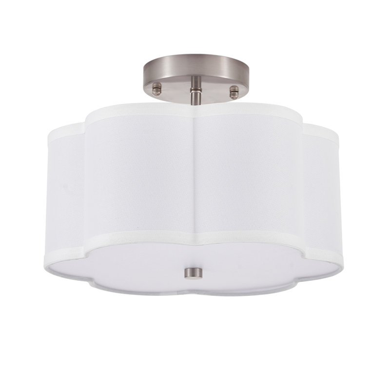 Modern Drum Linen Semi Flush Mount Ceiling Light Fixture, Chrome