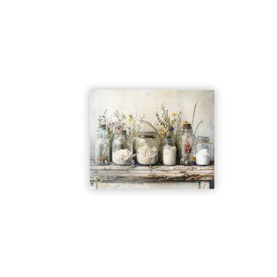 "White Country Farm Kitchen", art mural d'épices, pot de Mason, art culinaire sur toile, 16 x 20