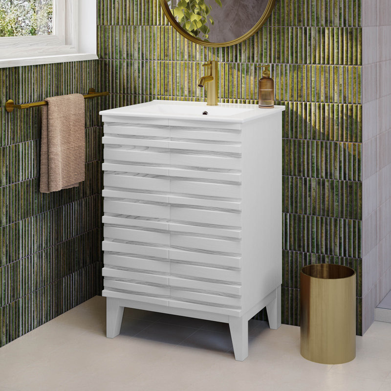 Cascade 24'' Bathroom Vanity in White, White Oak