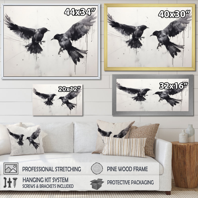 Impression sur toile, corbeau mystique - Mystic Ravens I, H 16 po x l 32 po x P 1 po, Cadre simple noir