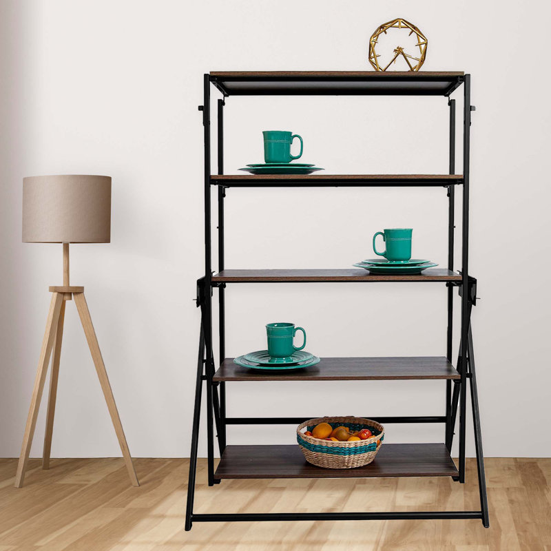 Lipton 2 in 1 Convertible Bookshelf to Table Opens and Folds in Minutes, Black/Walnut
