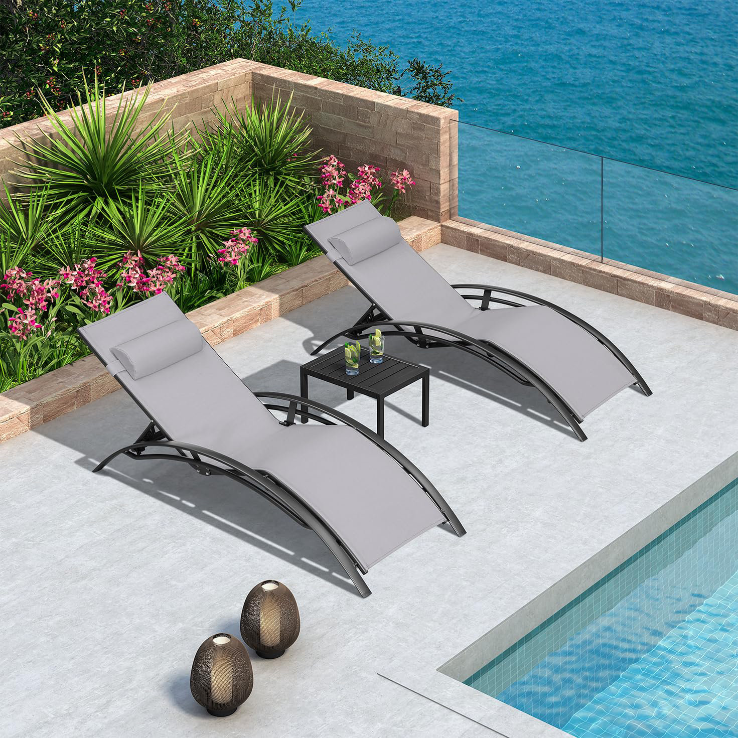 Winston Porter Raeesah Outdoor Metal Chaise Lounge Set with Table | Wayfair