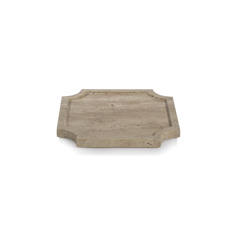 Rifah White Travertine Stone Tray, 0.79" H x 10.25" W x 10.25" D
