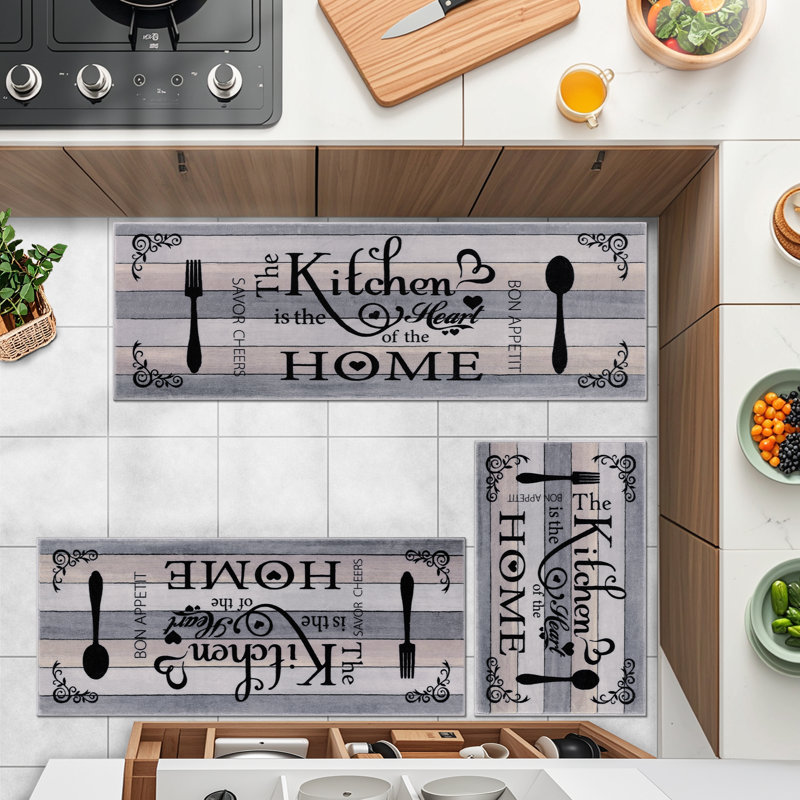 Machine Washable Non-Slip Kitchen Mat, Gray/Black
